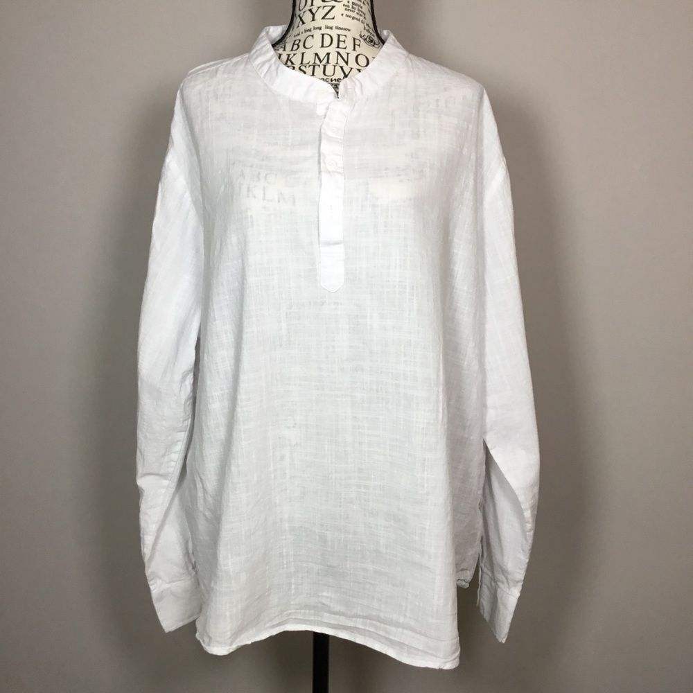 Cotton hemp gauzy wide weave fabric white pullover shirt Coof Andy XXXL